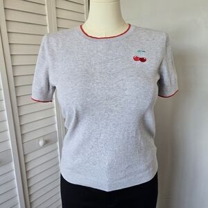 Gap Cherry‎ Embroidered Short Sleeves Sweater Women's M Preppy Casual Breathable